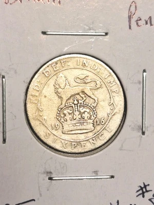 1916 Grã-Bretanha seis pence prata esterlina 925 estado decente circulado - Imagem 1 de 4