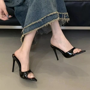Zuecos Negro A Punta Transparencias de Tacón 10CM Sexy Elegantes Noche CF46251 - Imagen 1 de 2
