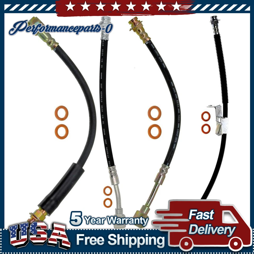 For 1995 1996 Oldsmobile Aurora 4.0L Front Rear Brake Hose Line 4PCS - Image 1 of 4