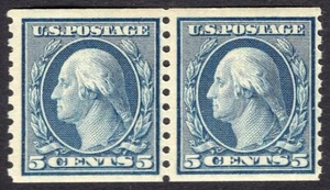 #496 IN PERFETTE CONDIZIONI MNH OG-5¢ Washington-COIL PAIR-Molto Bella QUALITÀ GEMMA (REM #496pr-19) - Foto 1 di 2
