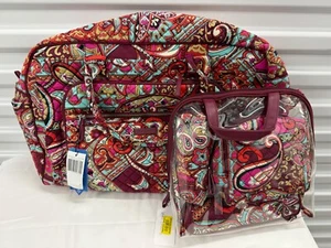 VERA BRADLEY Iconic Weekender Travel Bag & 4 PC COSMETIC SET REGAL PAISLEY RARE - Picture 1 of 9