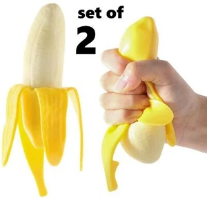 2 Banana Squishy Soft Stress Relief Squeeze Fruit - Gag Joke Novelty Child Toy - Picture 1 of 12