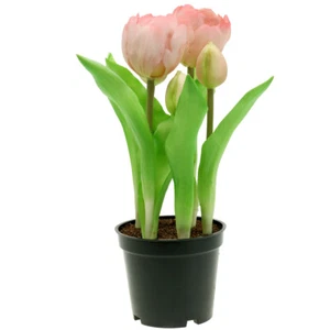 Artificial Tulips in Pot Pink Yellow 22.5cm Real Touch Decoration Spring - Picture 1 of 4