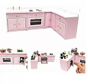 EatingBiting 1:12 Dollhouse Miniature Furniture Kitchen Wooden Pink Combinati... - Picture 1 of 8