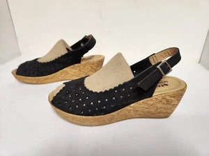 Spring Step Sandals Womens 8.5 Orella Peep Toe Slingback Black Leather (bin6) - Picture 1 of 10