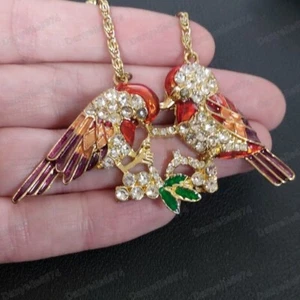 COLLAR DE CRISTAL Y ESMALTE ROJO PÁJARO ROJO VINTAGE DORADO PLT pájaro cantor - Imagen 1 de 9