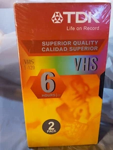 2 Pack TDK Superior Quality 6 Hours VHS T-120 EP Blank Videocassette Tapes - Picture 1 of 5