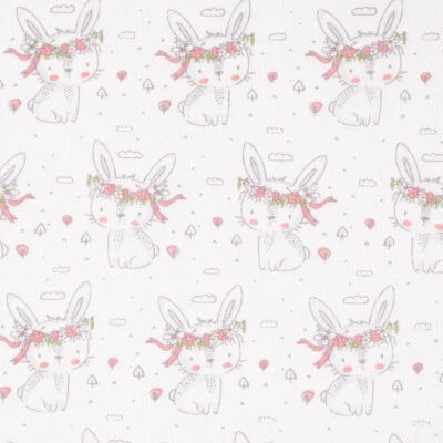 Baumwollstoff Chic Häschen mit Blumenkranz weiß rose 1,40m Breite - Bild 1 von 4
