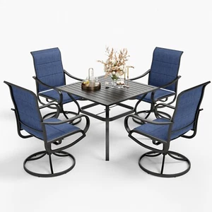 5 Piece Outdoor Dining Set Patio Table and Padded Chairs Heavy Duty for Lawn - Picture 1 of 11