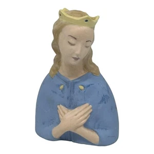 Vintage Madonna Ceramic Figurine Blue 6 1/2 " Tall Arms Crossed Hand Painted - Picture 1 of 11