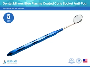 Dental Mirror Set of 5 Blue Plasma Coated Cone Socket ARTMAN INSTRUMENTS - Picture 1 of 8