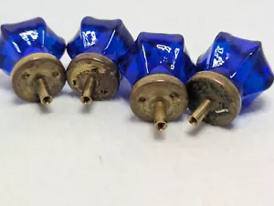 4 estrattori per cassetti in vetro e ottone blu cobalto vittoriano - Foto 1 di 9
