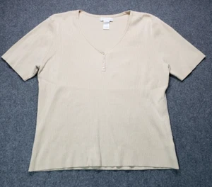 Worthington Geripptes Beige Kurzarm Strick Style Oberteil Damen Gr. XL - Bild 1 von 6