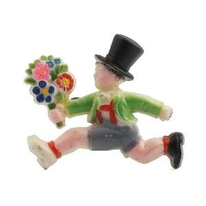 Art Deco antique celluloid plastic pin brooch Victorian boy with flower bunch - Picture 1 of 3