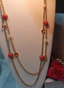 Ann taylor gold chain necklace with pink rhinestone open bezel crystal links - Picture 1 of 10