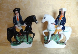 Pair Antique Staffordshire England Dick Turpin & Tom King Equestrian Figurines - Picture 1 of 21