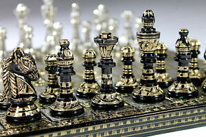 Collectible 100% Brass Vintage Chess board game set 10" with brass pieces/coins
