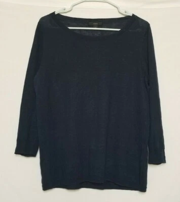 J. Suéter Crew para mujer XS 100 % lino manga 3/4 liso azul marino Foto 1 de 3