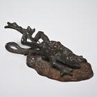Bronze Frog Clip Clamp Door Knocker Coat Hook Hanging Figurine 5.5"l