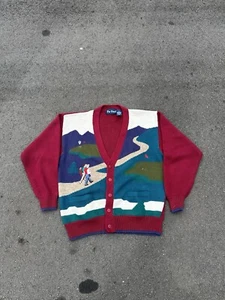 Vintage Grandpa Knit Cardigan Large Multicolor Crewneck Golf 90s Par Four - Picture 1 of 4