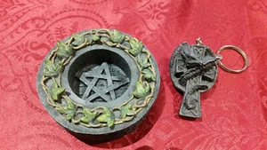 Teelichthalter und Schlüsselanhänger, Gothik, Drache, Kreuz wie neu - Bild 1 von 2