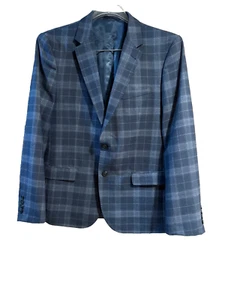 Karl Lagerfeld Blazer Men's 42R Navy Blue Plaid Wool Blend Sport Coat - Picture 1 of 8