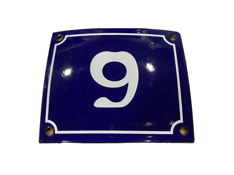 Vintage Style Blue Enamel Porcelain French House Number Door Steel Metal Sign 9 Cover