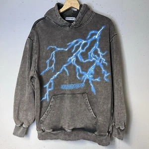 Aelfric Eden Washed Lightning Print Hoodie Gr. Small Oversized Distressed grau - Bild 1 von 5