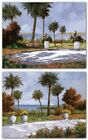 Palm View I & II by Guido Borelli~Set of 2 Sea View Garden Art Prints, 11" X 14"
