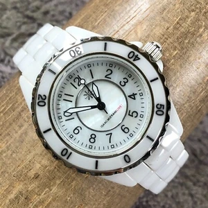 Isaac Mizrahi Live! Women Dress MOP Dial White Ceramic Quartz 33mm Watch 7 1/4" - Picture 1 of 12