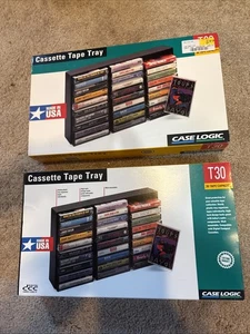 2- CASE LOGIC 30 Cassette Tape Storage Rack Hard Plastic Shell Wall Mountable - Picture 1 of 1