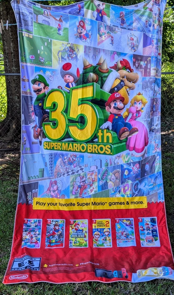 Рекламный баннер Super Mario Brothers 35th Anniversary GameStop 84x48 дюймов ОГРОМНЫЙ - Изображение 1 из 2
