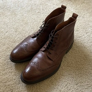 Stafford Brown Leather Brogue Style Wing Tip Boots Men's Size 10 - Picture 1 of 12