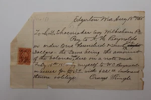1868 HANDWRITTEN STAMPED CERTIFICATE EDGERTON WISCONSIN - Picture 1 of 2
