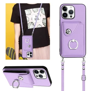 Crossbody 7 Cards Pocket Leather Wallet Case Ring Holder Cover For Various Phone - Picture 1 of 16