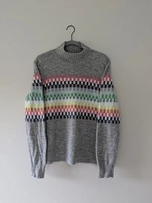 LOFT Geometric Mock Neck Wool-Blend Sweater Multicolor Cabincore‎ Cozycore Med - Image 1 of 4