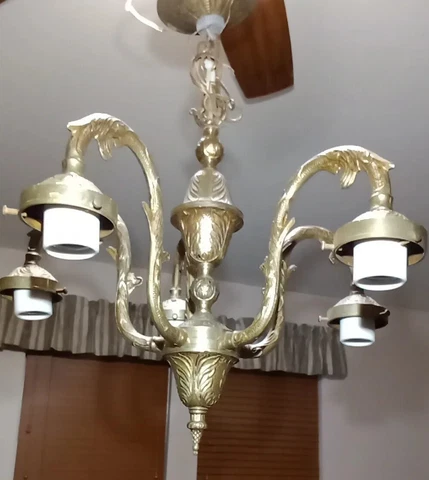 Antique French Victorian Brass Wired Chandelier Cover