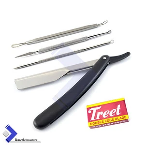 Barber Hair Shaving Razor Blades Kit Comedones Extractors Blackhead Acne Remover - Picture 1 of 11