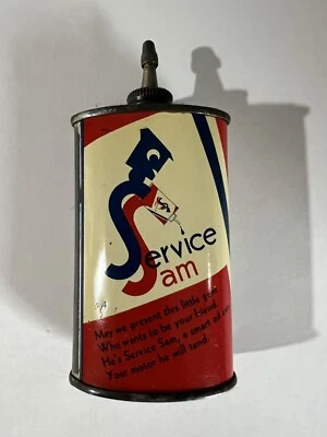 Años 1920-50-(3 oz.) MUY RARO SERVICIO VINTAGE LATA DE ACEITE SAM PRÁCTICO ENGRASADOR TAPA DE PLOMO Foto 1 de 4