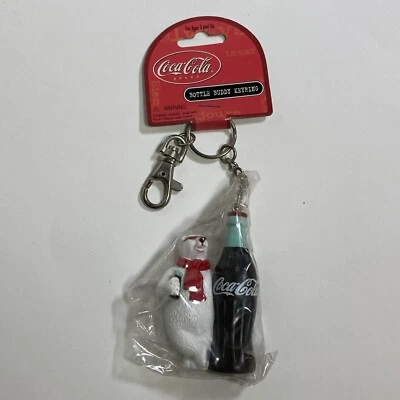 VTG Coca Cola Smiling Polar Bear Key Chain Bottle Buddy Keyring NOS - Image 1 of 4
