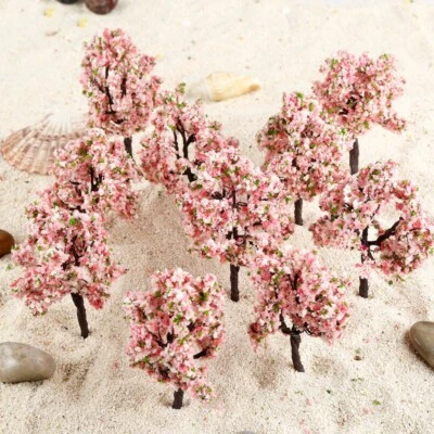 10Pcs Model Tree Train Forest Woods Pink Flowers Layout 11cm OO HO Scale - Image 1 of 4