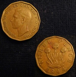 GRAN BRETAÑA, GEORGE VI, 3 PENIQUES 1944, BRONCE, AXF. - Imagen 1 de 1