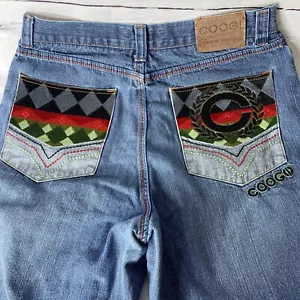 Vintage Coogi Oversized Jeans Shorts bestickt Gr. 36 Baggy orange blau 90er - Bild 1 von 11