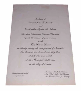 Vintage Original 1963 Texas Welcome Dinner Invitation John F Kennedy JFK Rare - Picture 1 of 10