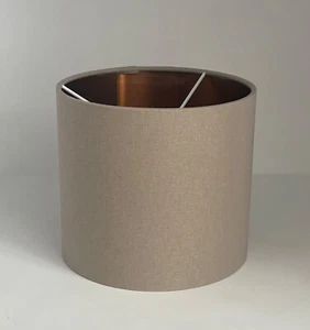 Lampshade Taupe Beige Linen Blend Brushed Copper Drum Light Shade - Picture 1 of 9