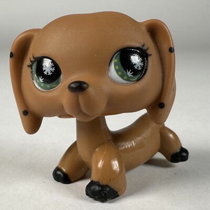 EUC Littlest Pet Shop LPS Monopoly Dachshund Dog Polka Dots Green Snowflake Eyes