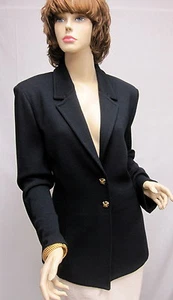 St John Knit COLLECTION Jacket Black Logo Buttons Pockets SIZE 14 NWOT - Picture 1 of 6