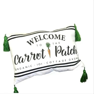 Welcome to the Carrot Patch Farmhouse Easter Accent Pillow with Tassels - Image 1 of 4
