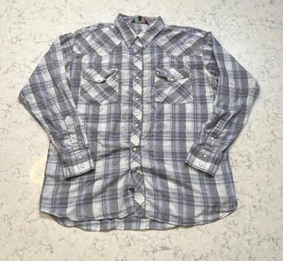 Рубашка Renegade вестерн клетчатая жемчужная на кнопках серая синяя с длинным рукавом мужская размер L - Изображение 1 из 4