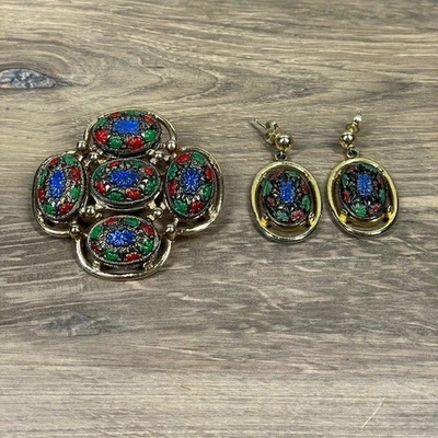 Vintage 1960s Sarah Coventry Mosaic Light of the East Brooch & Earring Set - Image 1 of 4